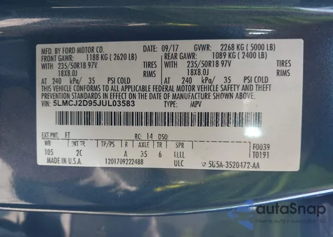 2018 Lincoln Mkc Select z USA, uszkodzony, nr VIN 5LMCJ2D95JUL03583